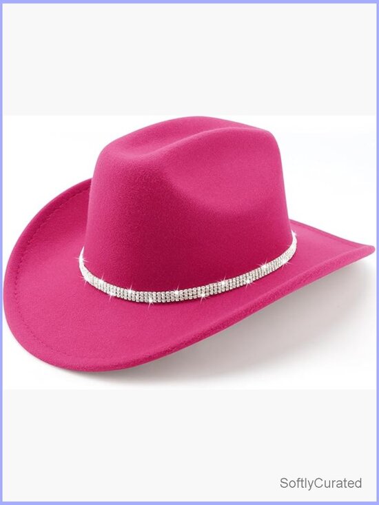 Classic Felt Wide Brim Cowboy Hat with Belt Buckle Retro Fedora Panama Hat